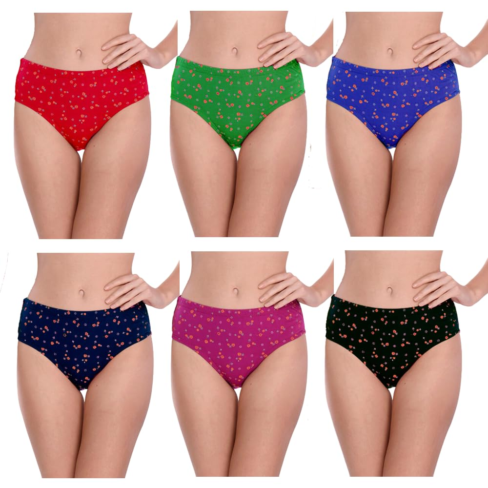 Women's Cotton Printed Panty Comfortable and Colorful Combo - Pack of 6 Multicolor Panties for Women's/Girls