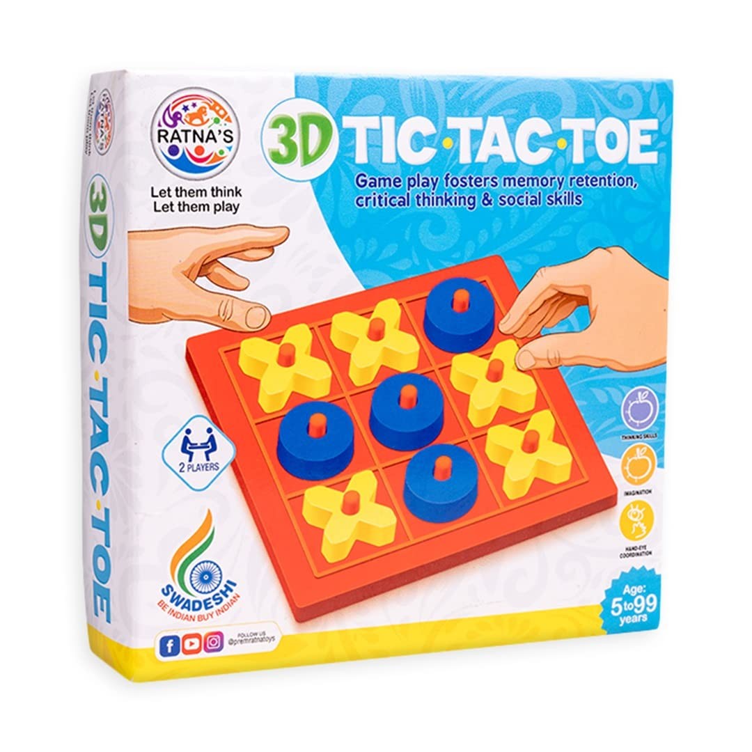 Ratna's 3D Tic Tac Toe Classic Mind Challenging Cross & Zero Family Board Game for Kids & Adults…