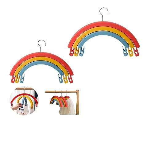 Multifunctional Plastic Rainbow Cloth Hangers Rotating Three-Layer Clothes Hangers with Clips Home Drying Rack Clothes Hanger for Coat, Sweater, Jackets, Pants, Shirts etc | Combo(Pack of 2)