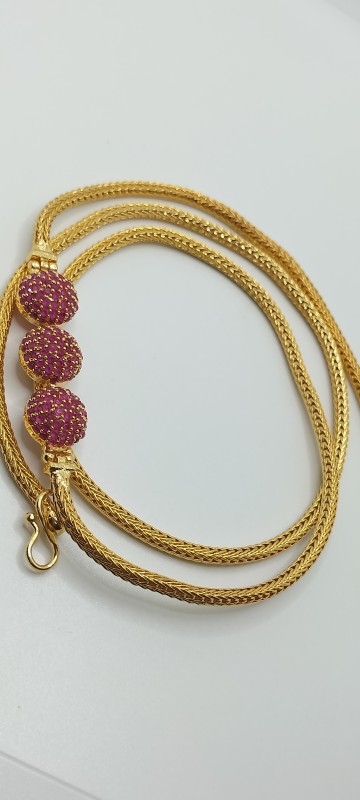 Traditional Gold Plated Fashionable Ruby Pink AD Stones Mogappu Thali Chains For Womens And Girls