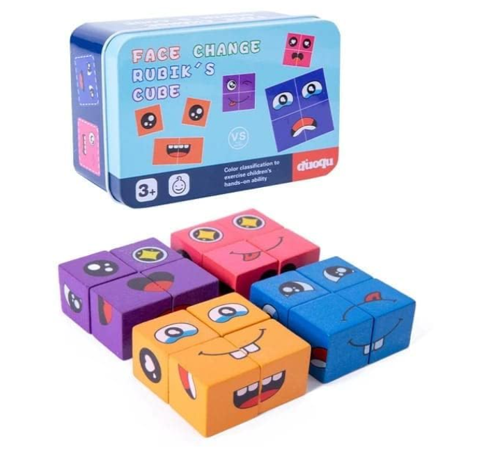 Wooden Emoji Cube face Changing Game for Kids