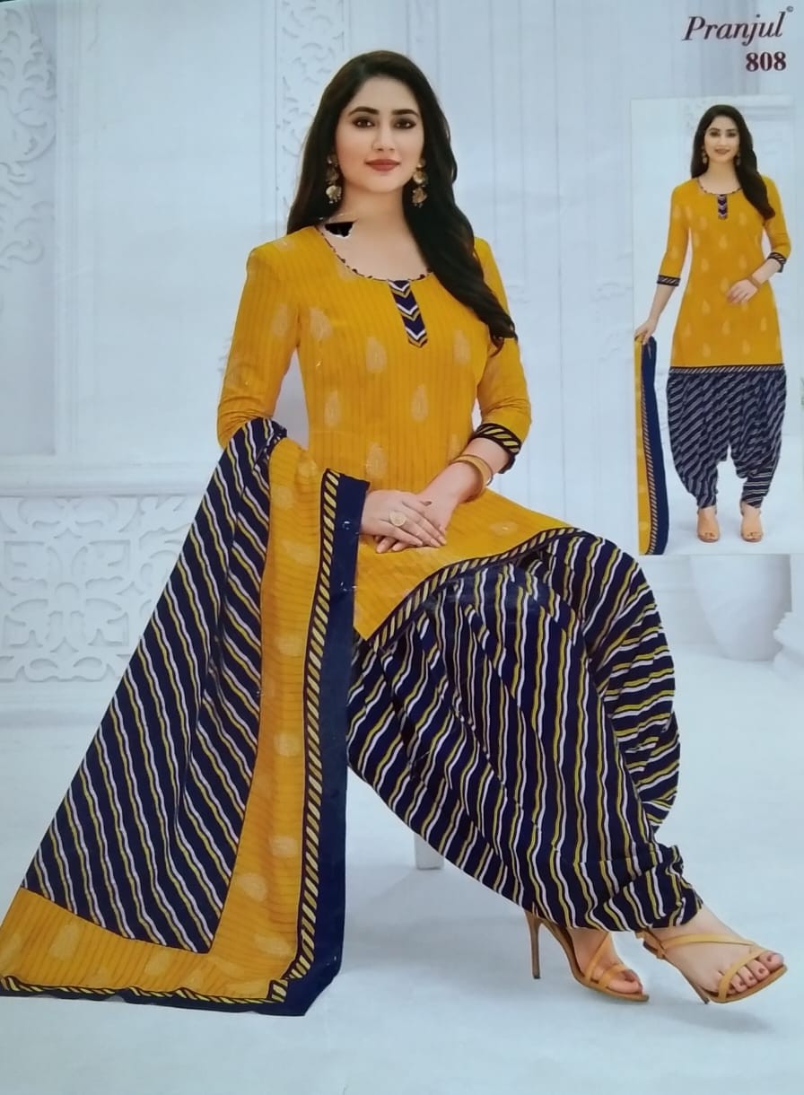 Cotton Chudithar material (Fenugreek yellow with Navy blue)
