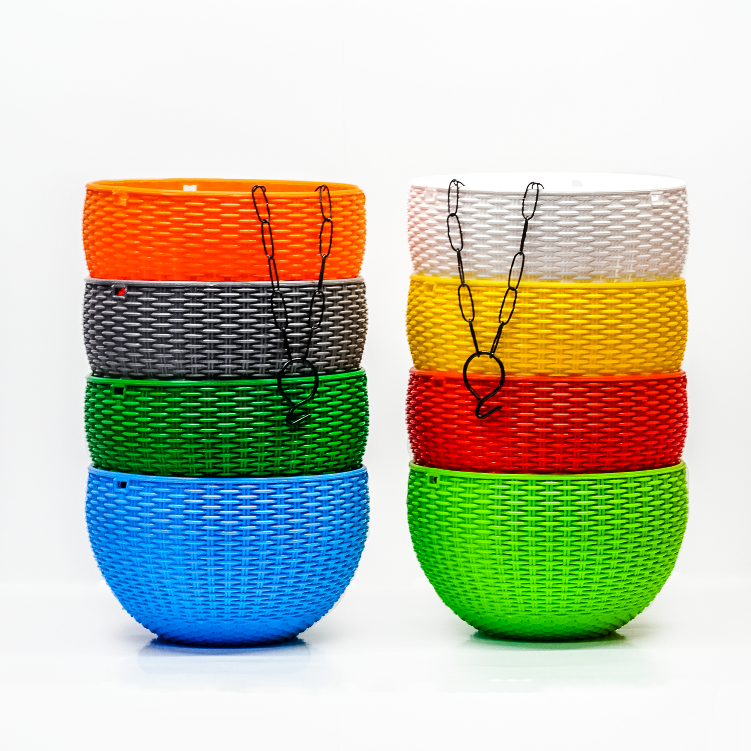 Platora - Hanging Pots(Set of 5, 8"Inch, Multi-Colour) Hanging Basket with Hook, Round Shape, Big Size for Indoor, Outdoor and Ceiling. Eye-Catching Colorful varieties for Home Decorations.