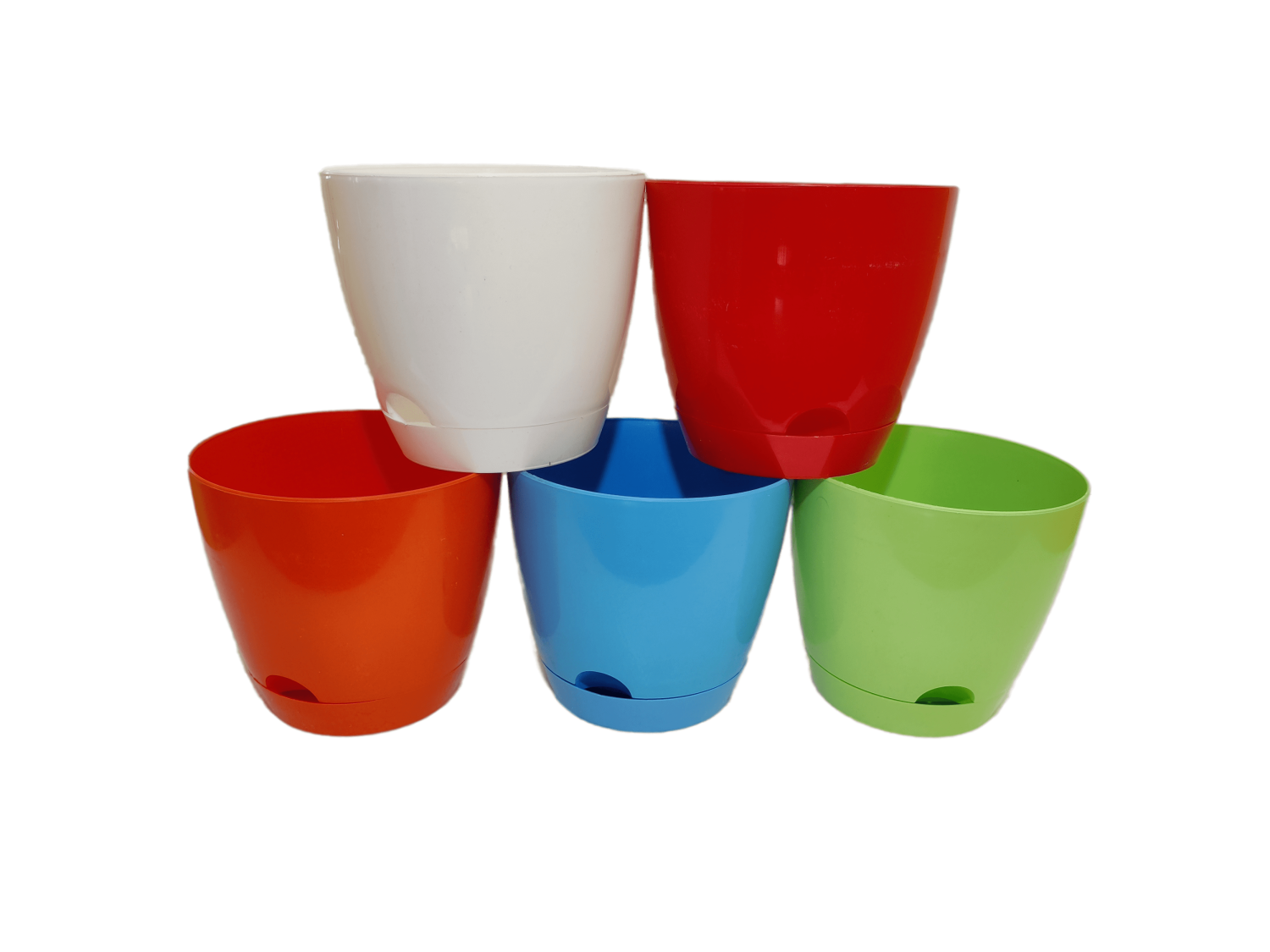 Self Watering Flower Pot with bottom tray (pack of 5, 7 inches). Best for Indoor and balcony. virgin plastic flower pot.