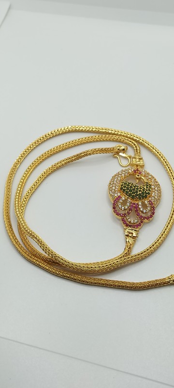 One Gram Micro Gold Plated Peacock Mogappu Chain ,AD Stones For Women And Girls