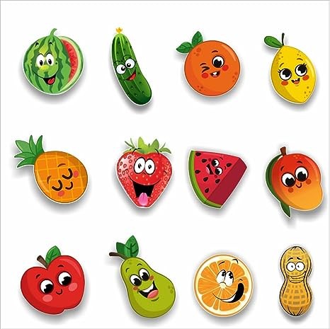 REDSL Fruits Fridge Magnet MDF Wooden HD Quality Decorative Multipurpose Magnetic Cutout Combo Gift for Kids Item for Refrigerator| Almirah | Washing Machine Magnetic Stickers (Fruits)(Set of 12)