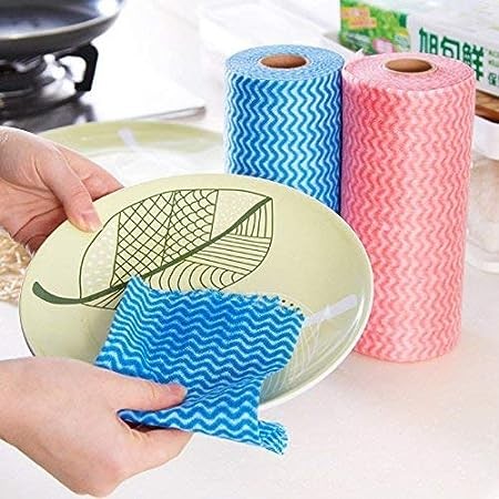 Non- woven Disposable Reusable Towels/Tissue paper/Kitchen Cleaning Towel Multi-Uses Dish Cloths Washable Towel Roll - 50 Pulls heavy duty Wipes