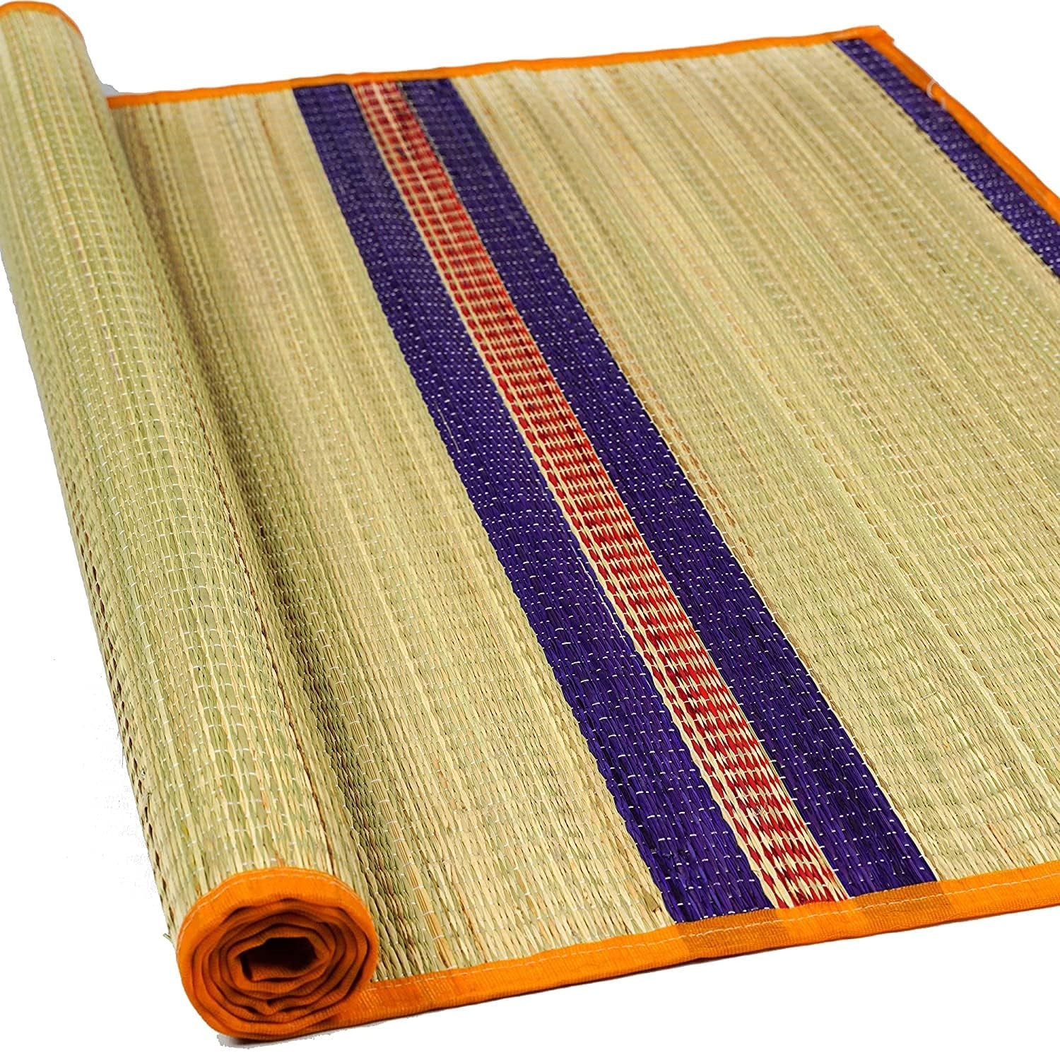 Traditional Chatai Mats for Home - Korai Grass Mat [6 X 3.5, Multicolor] Grass G1 Ivory Floor Mat