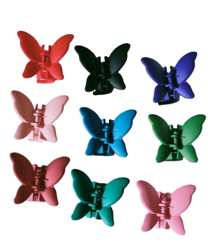 Trendy Butterfly Frosted Colors Plastic Hair Barrette Clip Clutcher/ Hair Accessories For Women & Girls (Pack Of 5) Multicolour