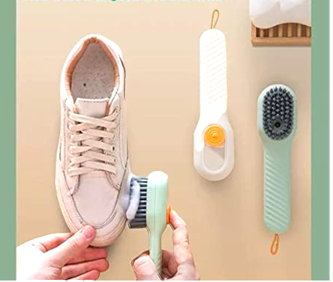 Photo Story Multifunctional Shoe Cleaning Brush with Soap Dispenser, Laundry Scrub Brushes for Cleaning, Soft Bristle Brushes for Household Use Bathroom Kitchen