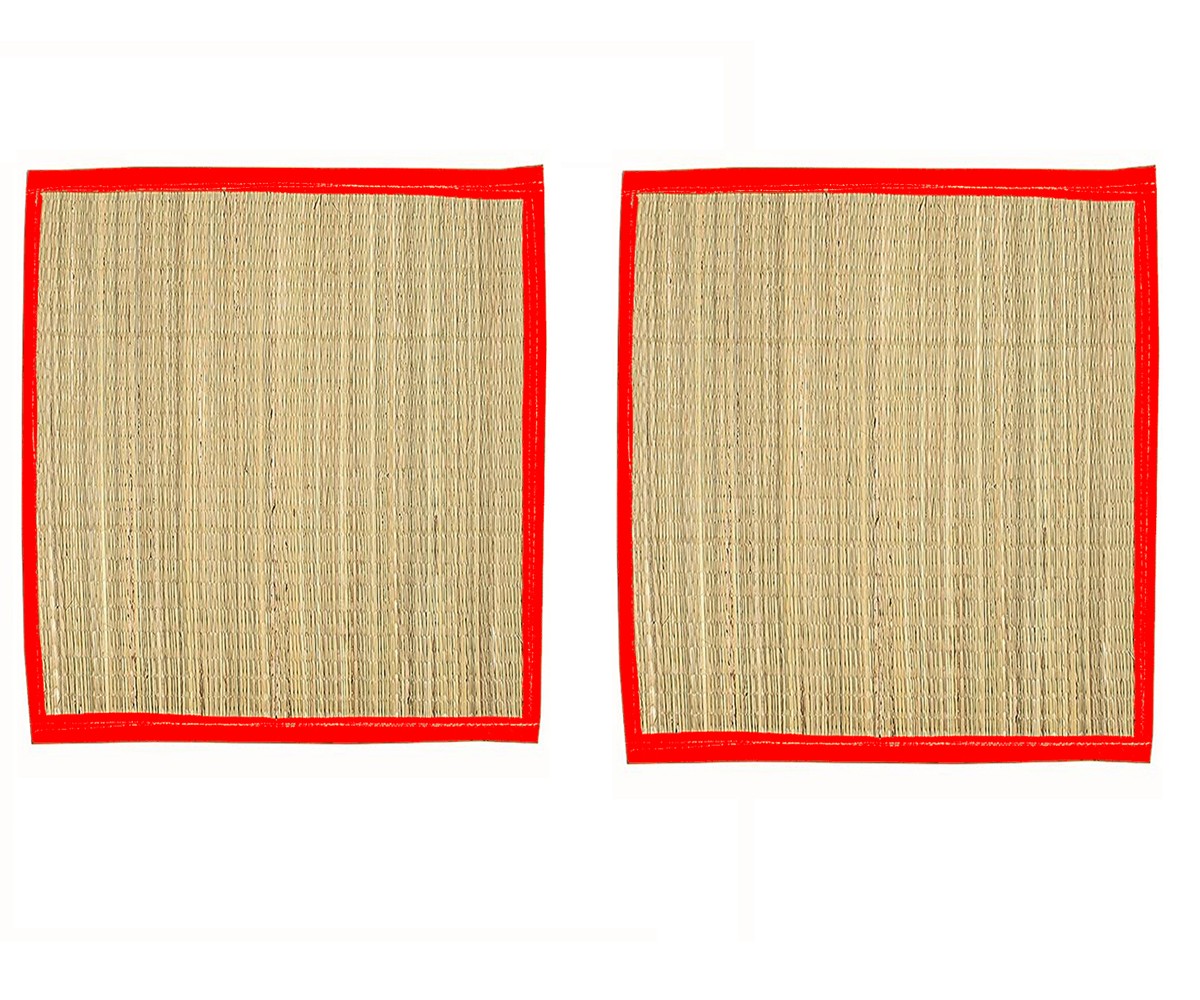 Traditional Korai Grass Mat – Kusha Grass Aasan Mat for Sitting 24 x 18 Inch [Pack of 2] Multicolour