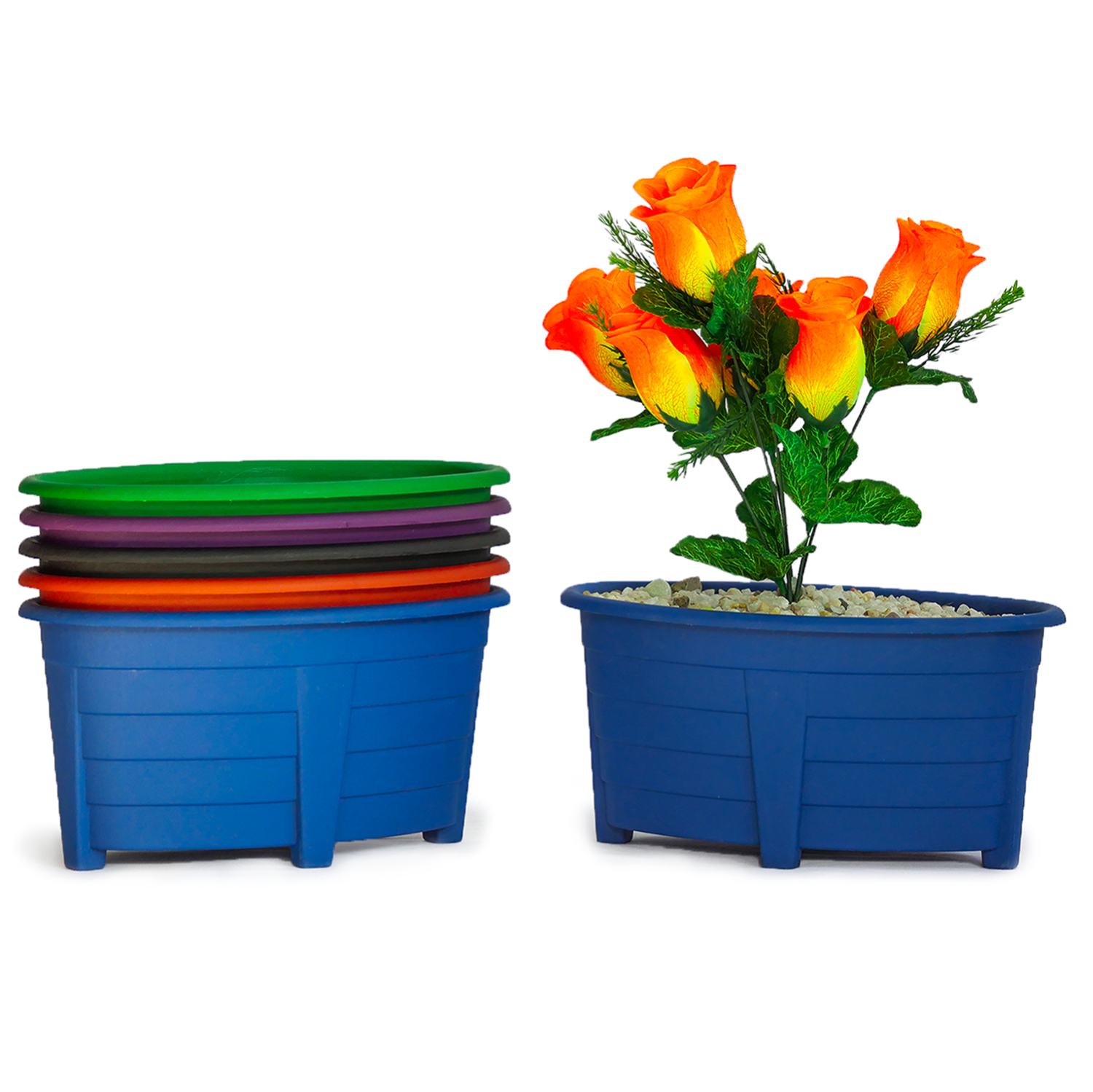 Platora - Medium Size Oval Planter Pots(Set of 5, 11"Inch, Multi-Colour) Weather/UV Resistant and Long-Lasting Planter Pots For Indoor, Outdoor and Living Room. Unique OVAL Design, Portable.