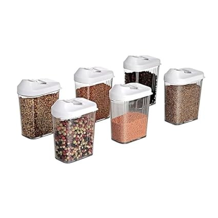 Easy Flow Dispenser 750ml, Kitchen Storage Containers Jars Set, Plastic Dispenser/Container/Jar Set for Cereals, Rice, Pulses(Transparent, Set of 6, 750 mm)