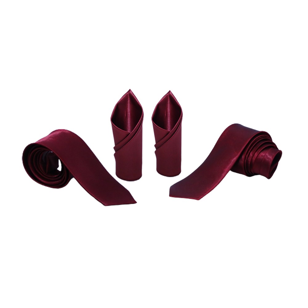 Premium Satin Tie and Premium Pocket microfiber Maroon Men Plain Satin Wedding Handkerchief Pocket Hankie Bowtie for Men - Adjustable Neckband for Perfect Fit - Bow Tie for Suits Set Of Two (Pack Of 2
