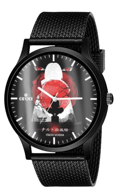 AROA Watch New Watch for Men Itachi Uchiha Design Model : 045 Black Metal Type Rubber Analog Watch Black Dial for Men Stylish Watch for Boys
