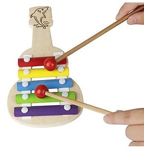RenzMart - Wooden Xylophone Guitar Shaped Musical Toy for Children with 5 Note Pack of 1- Multi Color