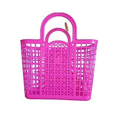 SGNS Sturdy Plastic Multipurpose Use Basket - Top Handle Plastic Basket For Shopping, Storage – Plastic Lunch Bag for Kids Multicolour (Pink)