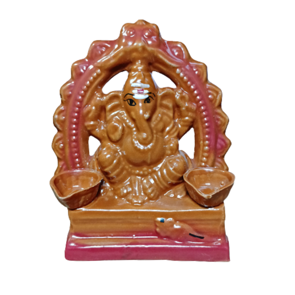 Balaji TRADINGS - Lord Ganesha Ceramic Sitting Statue Idol (Murti) for Home Decor, Office Decor and Pooja Room | Handmade Lord Ganapathi Good Luck Showpiece Gift (Orange with Red) (15 cm)